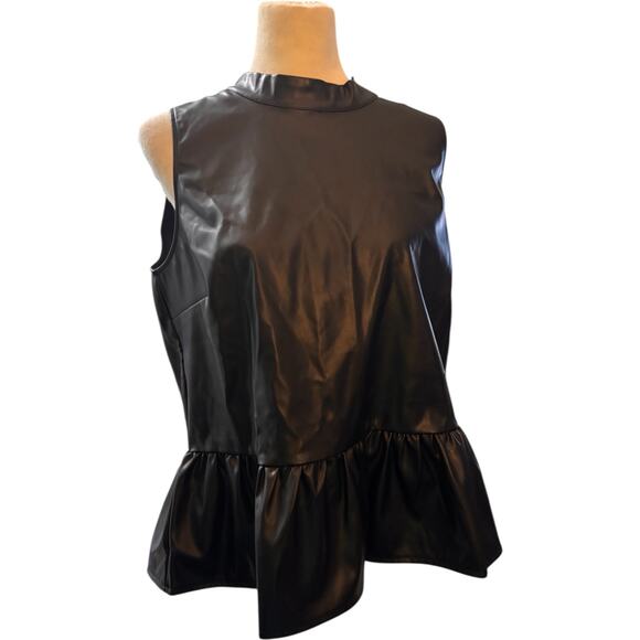 First Love By Lovelyn Black Faux Leather Sleeveless Peplum Top, Women's Plus 1X - Picture 1 of 5